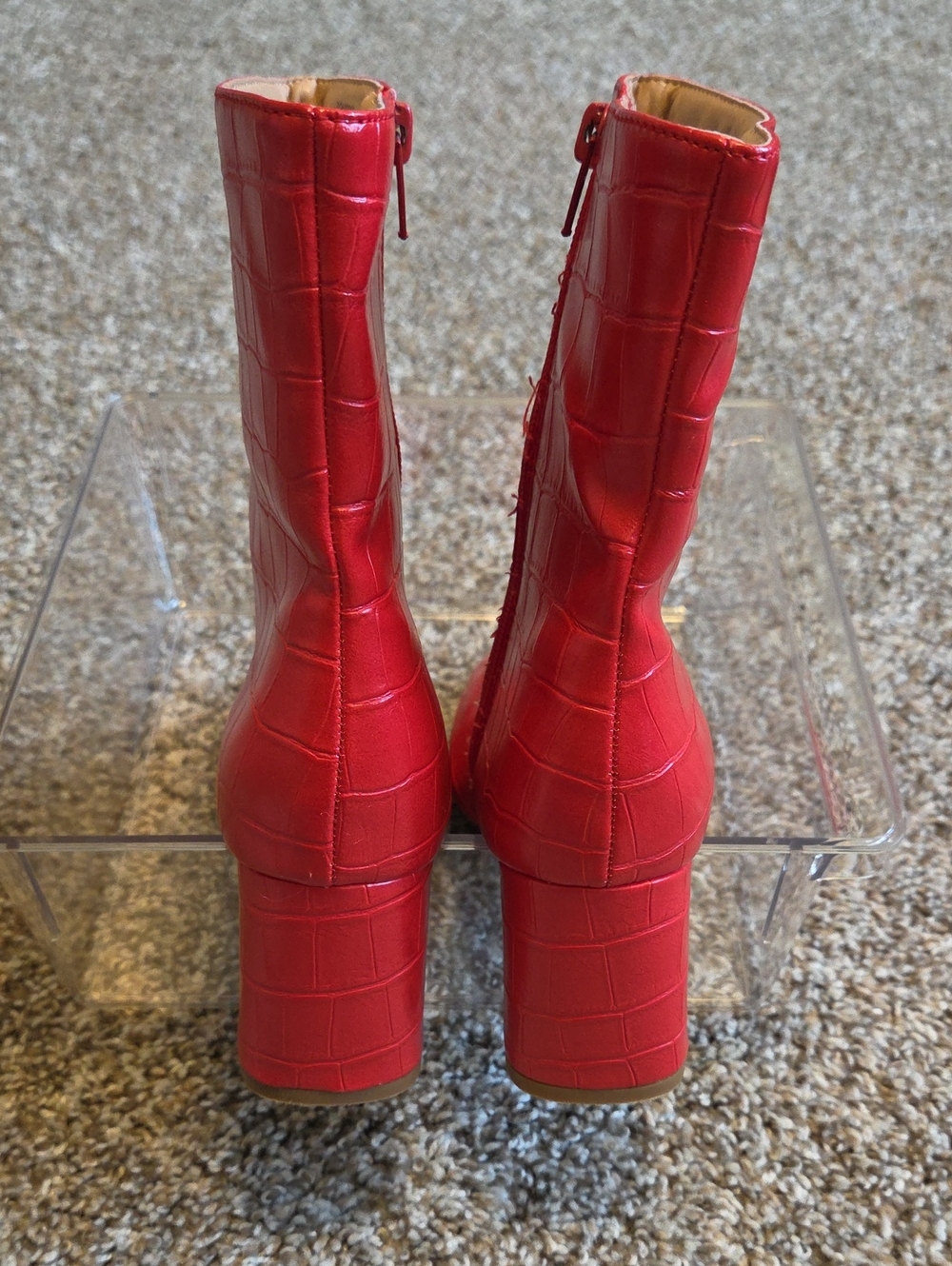 JOURNEE Collection Trevi Red Croc-Texture Block Heel Ankle Bootie - Picture 4 of 7